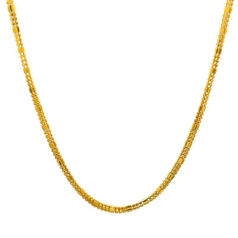 22K Yellow Gold Chain W/ Gold Capsule & Ball Beads - 16 inches